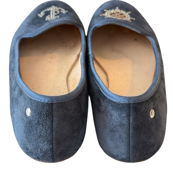 UGG Navy Blue Alloway Crystal Bow Flats Nautical Anchor Slip On Velvet Size 6 - Picture 8 of 11